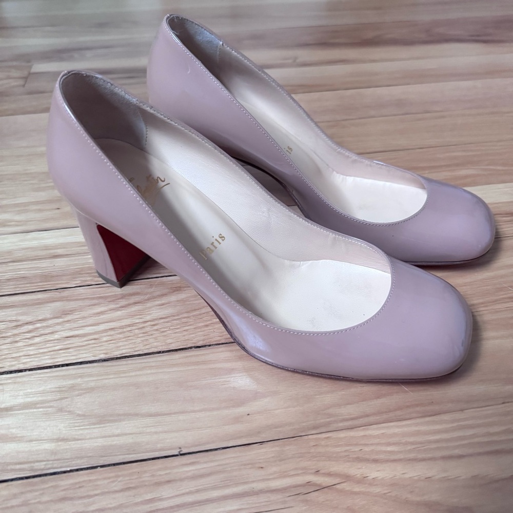 Christian Louboutin Cadrilla 70mm Patent Nude Block Heel Pumps, size 36.5 - Picture 7 of 13